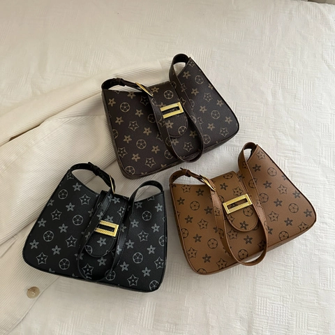 Retro PU Leder Damen Schultertasche Mit Stern Monogramm Druck Vintage Quadratische Unterarmtasche Kleine Umhängetasche Für Den Alltag