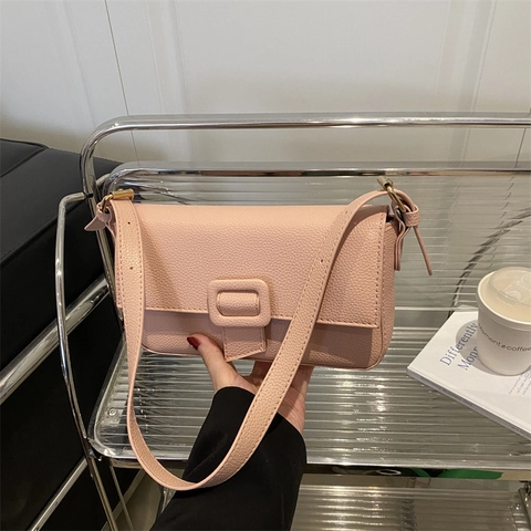 Women Trendy PU Leather Underarm Bag Minimalist Solid Flap Shoulder Bag Chic Crossbody Bag With Adjustable Single Strap Elegant French Baguette Purse