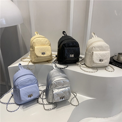 Zaino Trapuntato Mini da Donna in Pelle PU Piccola Borsa a Tracolla Stile Strada Design a Griglia Elegante Casual Viaggio