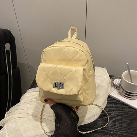 Mini Stepprucksack Für Damen Aus PU Leder Mode Rautenmuster Kettenriemen Drehverschluss Umhängetasche Handtasche Korean
