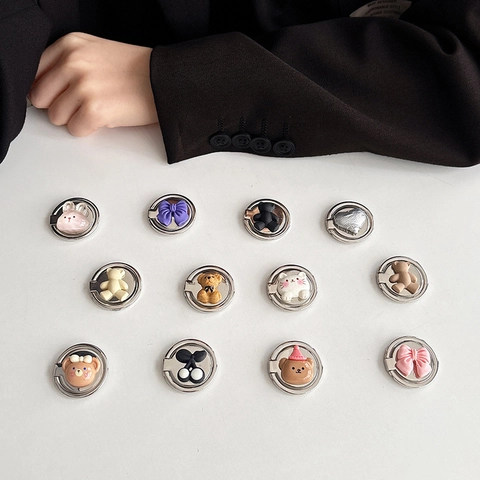 Soporte De Anillo Para Teléfono Celular De Metal Y Resina Oso Conejo Agarre De Dedo Giratorio Plegable Adhesivo Kawaii