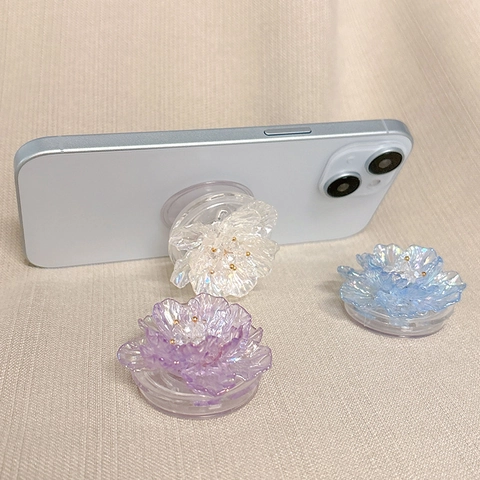 Support de Téléphone Rétractable Forme Fleur Support Adhésif Extensible Style Coréen Luxe Irisé Nacré pour Smartphone