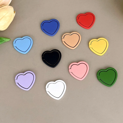 Heart Shaped Phone Ring Stand Holder Adhesive Foldable Alloy Metal Matte Macaron Colors Handheld Grip For Smartphones Stand