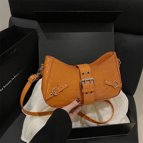 Bolso Hobo De Axila De Cuero PU Con Patrón De Cocodrilo Con Hebilla De Metal Plateado Y Remaches Para Mujer
