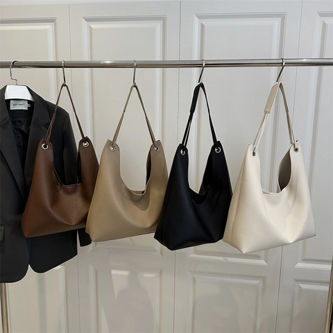 Bolso de Mano de Gran Capacidad de Cuero PU con Patrón de Lichi para Mujer Casual Viaje Diario Bolso de Hombro Estilo Coreano Axila