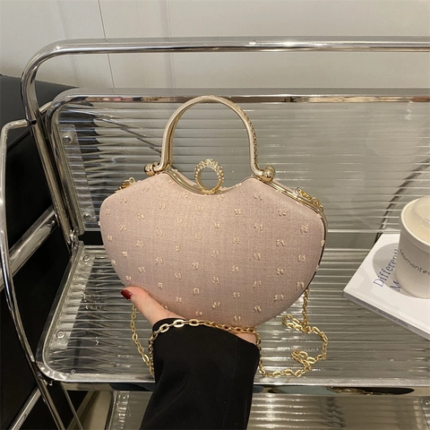 Bolso De Noche De Lujo Con Hebilla De Anillo De Diamantes De Imitación Asa De Metal Dorado Y Correa De Cadena Para Fiesta