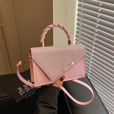 Borsa A Mano Con Paillettes Da Donna In Pelle PU Piccola Borsa A Tracolla Quadrata Manico Intrecciato Festa Elegante