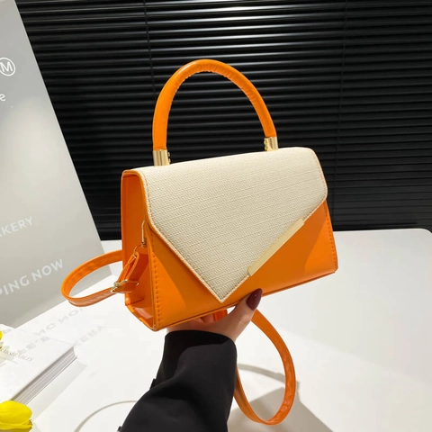 Bolso de Hombro Patchwork de Bloques de Color para Mujer Minimalista Cuero PU Textura Tejida Bolso de Mano Moda