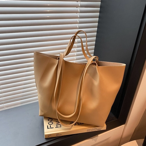 Große Kapazität PU Leder Tote Tasche Minimalistische Damen Handtasche Täglich Pendeln Schultertasche Schicker Koreanischer Stil