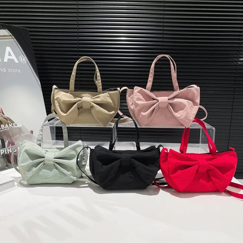 Borsa A Tracolla Grande Con Fiocco In Nylon Borsa A Mano Stile Y2K Sweet Cool Tracolla Regolabile Versatile Donna