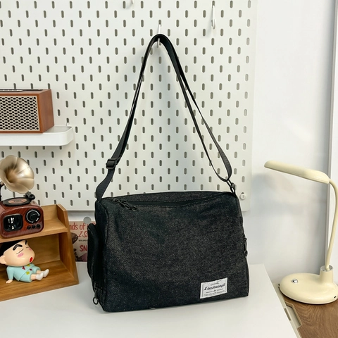 Sac Messager En Toile Style Japonais Bandoulière Réglable Grande Capacité Sac À Épaule Décontracté Pour Étudiant Voyage