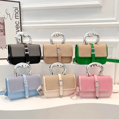 Bolso De Mano Moda Mujer Cuero PU Color En Contraste Bolso De Hombro Bandolera Asa De Metal Solapa Texturizada Cuadrado Pequeño