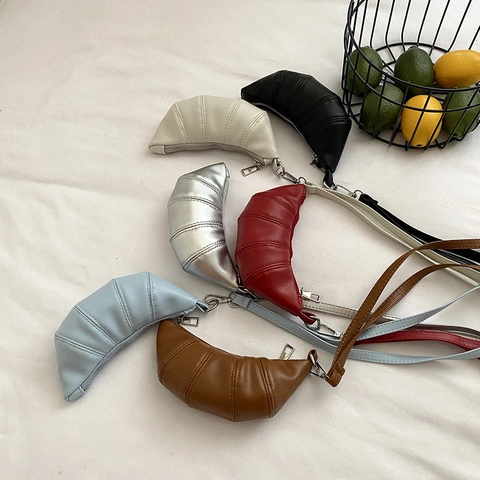 Mini Bolso De Hombro Croissant Cuir PU Acolchado Plisado Forma Luna Tendencia Chic Color Sólido Para Mujeres