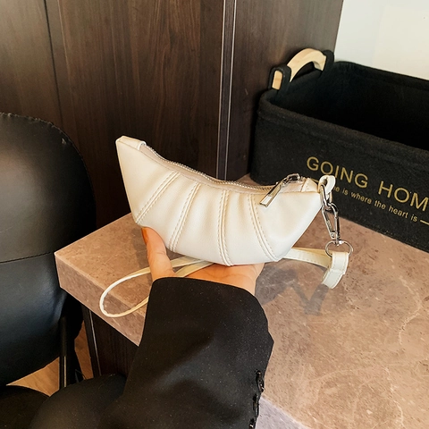 Mini Bolso De Hombro Croissant Cuir PU Acolchado Plisado Forma Luna Tendencia Chic Color Sólido Para Mujeres