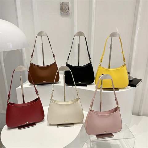 Bolso de Axila de Cuero PU Retro Francés para Mujer Minimalista Color Sólido Bolso Hobo Bolso de Hombro para Viaje Diario con Correa Ajustable