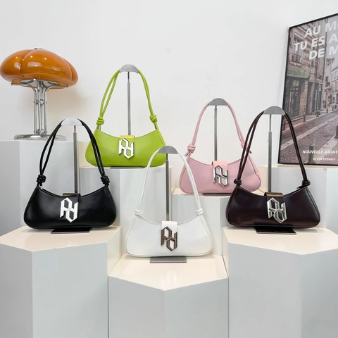 Solid Color PU Leather Underarm Bag For Women With Geometric Buckle And Knot Shoulder Strap Chic Trendy Niche Design