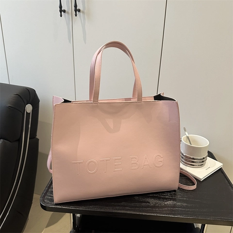 Bolso Tote de Cuero PU de Gran Capacidad para Mujer Bolso Bandolera con Letras en Relieve Bolso de Hombro para Viaje Diario Bolso de Mano de Color Sólido