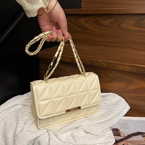 Dames Gewatteerde Crossbodytas Synthetisch Leer Kleine Vierkante Schoudertas Met Metalen Kettingriem Modieus Casual