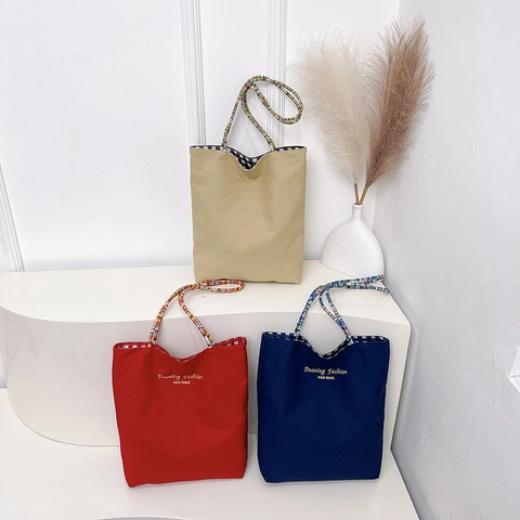 Borsa Tote In Tela Motivo A Scacchi Grande Capacità Borsa A Tracolla Con Cinturino Intrecciato Colorato Tasca Esterna Donna