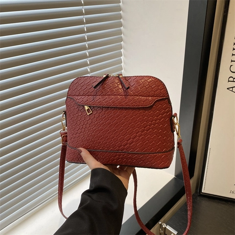 Borsa a Tracolla Donna a Forma di Conchiglia Intrecciata Minimalista in Pelle PU con Doppia Cerniera Elegante Borsa Quotidiana