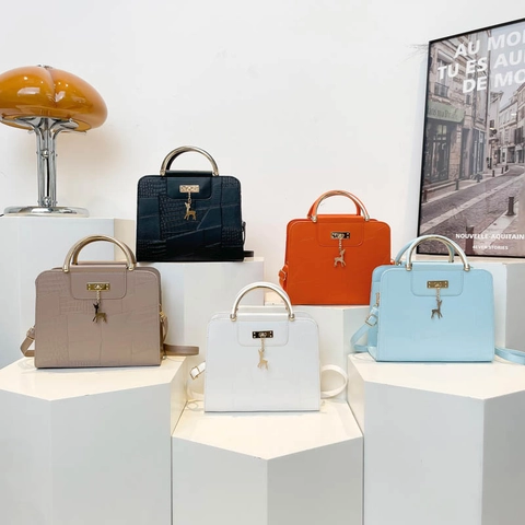 Borsa A Spalla In Pelle PU Goffrata Coccodrillo Con Manico In Metallo Ciondolo Cervo Piccola Borsa A Tracolla Donna
