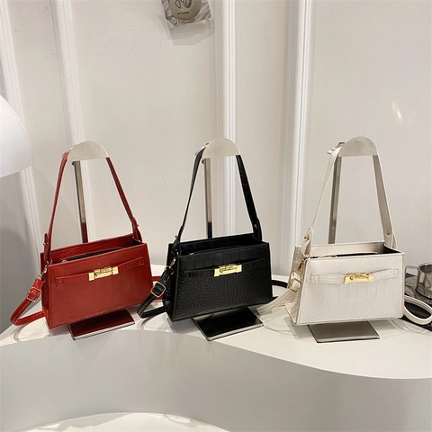 Krokodillenpatroon PU Leer Crossbody Tas Voor Vrouwen Luxe Goud Slot Handtas Vintage Schoudertas Veelzijdige Vierkante Tas