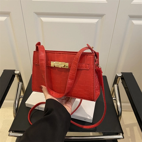 Borsa A Tracolla Donna Motivo Coccodrillo Pelle PU Serratura Dorata Borsa A Mano Elegante Moda Borsa Sottobraccio