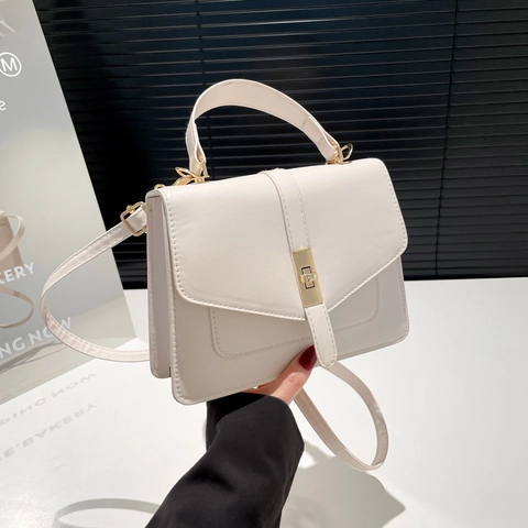 Bolso Bandolera de Cuero PU Minimalista para Mujer Color Sólido Cuadrado con Solapa y Correa Ajustable Bolso de Hombro Casual