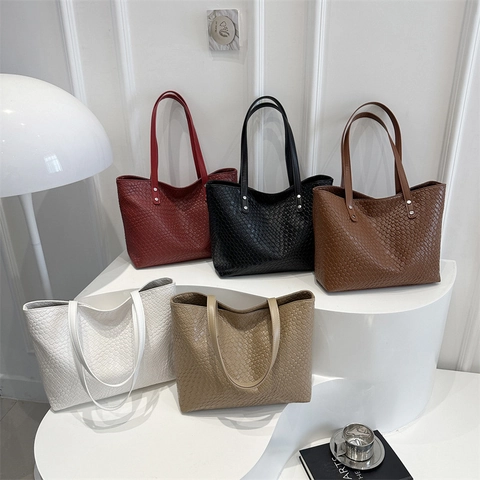 Geflochtene PU Leder Große Kapazität Tote Bag Retro Künstlerische Schulter Handtasche Für Damen