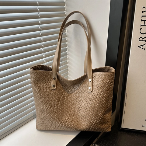 Geflochtene PU Leder Große Kapazität Tote Bag Retro Künstlerische Schulter Handtasche Für Damen