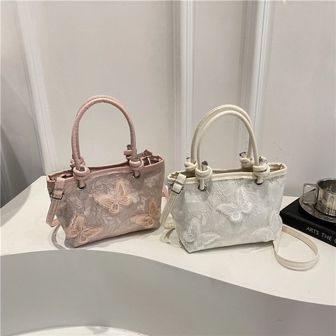 Sac Seau En Dentelle Brodée Papillon Cuir PU Applique 3D Sac Bandoulière Doux Élégant Mode Femme