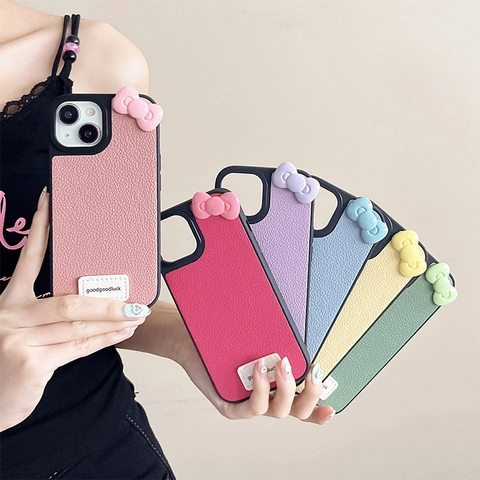 iPhone Hülle Lychee Textur PU Leder Mit 3D Schleife Brief Print Label Süß Elegant Für Frauen