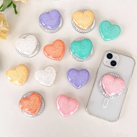 Supporto Per Cellulare Airbag A Forma Di Cuore Glitter Magnetico Retrattile Grip Stand Per Smartphone Carino