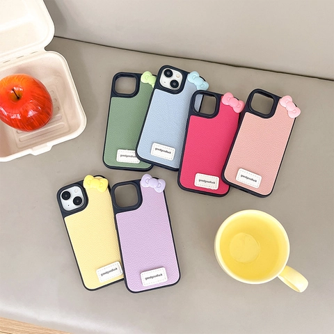 iPhone Hülle Lychee Textur PU Leder Mit 3D Schleife Brief Print Label Süß Elegant Für Frauen