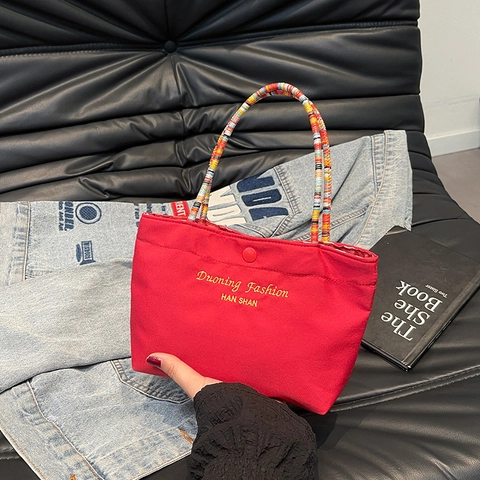 Mini Borsa Da Donna Con Manico Intrecciato Colorato Simpatica Borsa Tote In Tela Ricamata Piccola Borsa Trucco