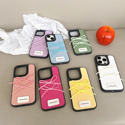 Schleife Lederstruktur Handyhülle Für iPhone 16 17 Pro Max 15 14 Minimalistische Weiche TPU Stoßfeste Schutzhülle Mode