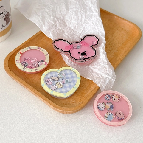 Acryl Flüssiger Treibsand Handy Halterung Schütteln Cartoon Herz Rund Ausziehbar Klebend Desktop Unterstützung Süß Kawaii