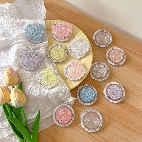 Magnetische Pailletten Glitter Telefoongreep Houder Intrekbaar Hart Rond Desktopstandaard Gift For You Bedrukt Voor Smartphones