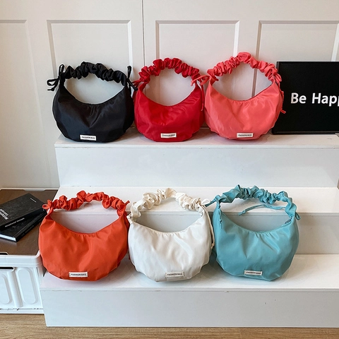 Women Nylon Shoulder Crossbody Bag Ruched Scrunchie Strap Half Moon Crescent Dumpling Chic Commuter Large Capacity