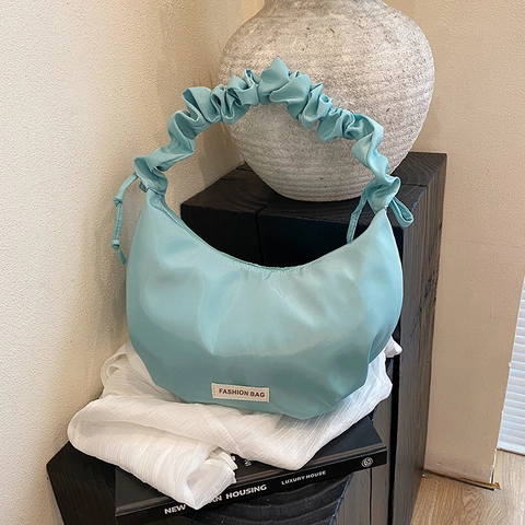 Women Nylon Shoulder Crossbody Bag Ruched Scrunchie Strap Half Moon Crescent Dumpling Chic Commuter Large Capacity