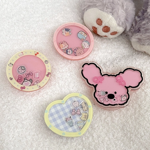 Acryl Flüssiger Treibsand Handy Halterung Schütteln Cartoon Herz Rund Ausziehbar Klebend Desktop Unterstützung Süß Kawaii