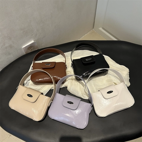 Women Underarm Shoulder Bag PU Leather Solid Color Magnetic Closure Simple Trendy Commuter Niche Square Bag