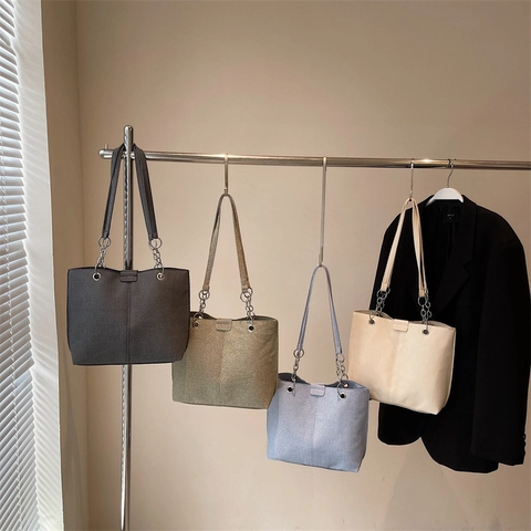 Vrouwen Grote Capaciteit Canvas Tote Tas Mode Minimalistische Schoudertas Met Metalen Ketting Strap Zomer Casual Woon-Werkverkeer Handtas
