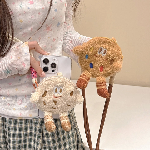 Cordino Per Telefono In Peluche Forma Biscotto Con Mini Portamonete Tracolla Cartone Animato Corda Nylon Clip Decorativo