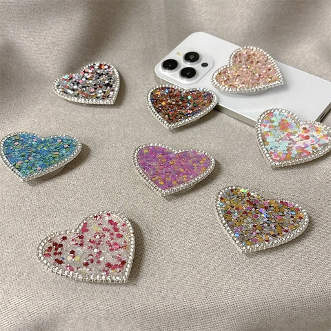 Supporto Per Telefono A Forma De Cuore Estensibile Con Strass E Lustrini A Stella Colorati Lucido Portatile Smartphone