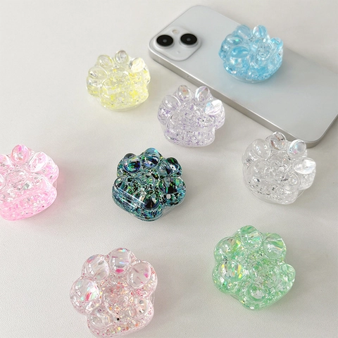 Support Téléphone Patte De Chat Griptok Paillettes Colorées Transparentes Paillettes Support Extensible Accessoire Résine 3D Mignon