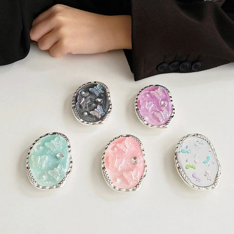 Butterfly Music Note Expandable Phone Grip Oval Alloy Rhinestone Resin Socket Korean Ins Style Universal Stand