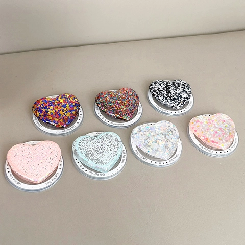 Heart Phone Grip Magnetic Phone Stand Heart Shape Glitter Sequin Expanding Desktop Holder For Women Girls