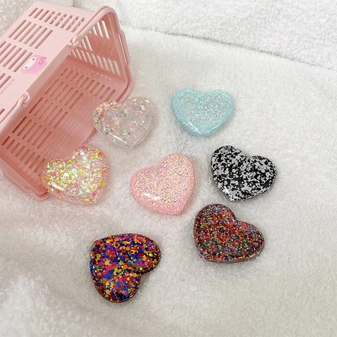 Heart Shaped Expanding Phone Stand Glitter Sequin Folding Sticky Hand Grip Desktop Bracket Accessory For Girls