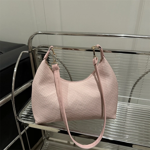 Bolso De Hombro Hobo Para Mujer Cuero PU Textura Tejida Bolso De Axila Moda Minimalista Elegante Gran Capacidad Versátil